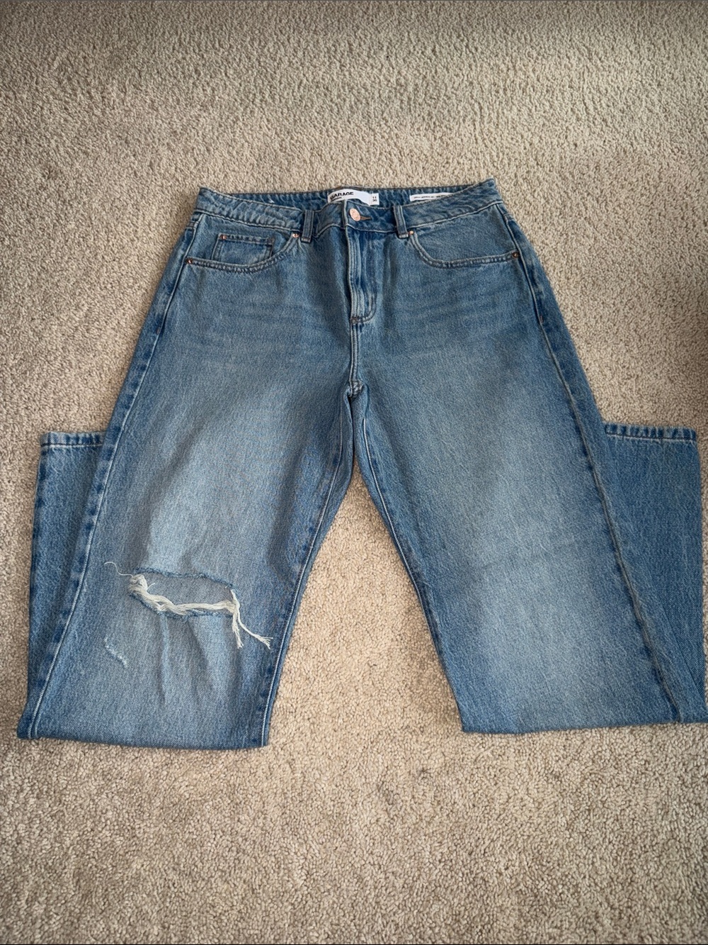 Garage Light Blue Distressed Straight-Leg Jeans